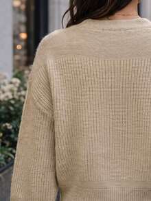 Balvessa Drop Shoulder Button Front Cardigan - Khaki - View 3