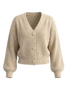 Balvessa Drop Shoulder Button Front Cardigan - Khaki - View 7