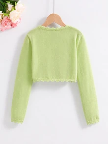 SHEIN Elladie kids Girls' Cardigan With Ruffle Trim, Simple Fashion Versatile Knit Shawl Cardigan - Green - View 2