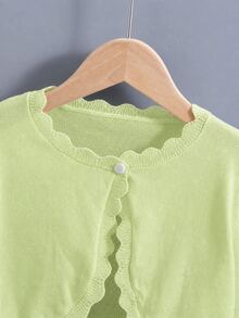 SHEIN Elladie kids Girls' Cardigan With Ruffle Trim, Simple Fashion Versatile Knit Shawl Cardigan - Green - View 4