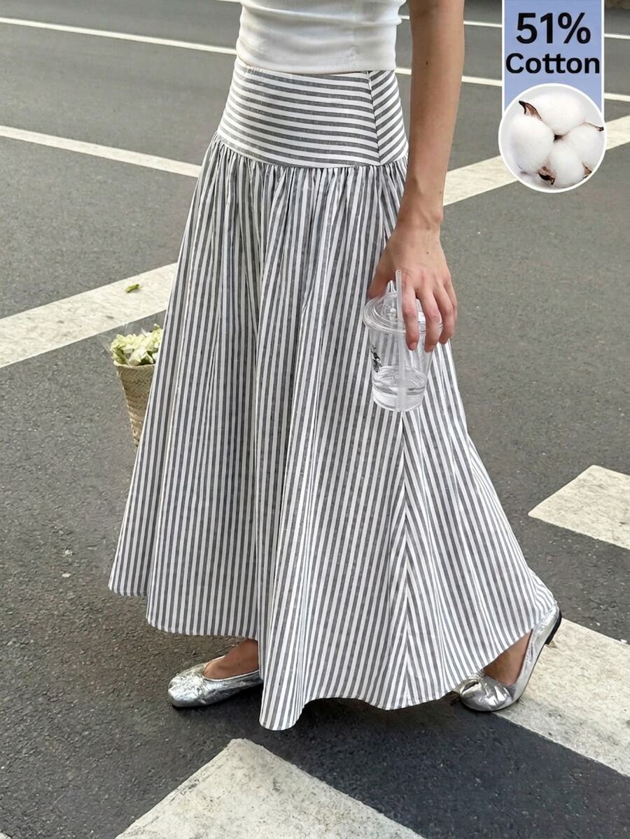 Serisse 女款夏季休閒條紋裙 - 淺灰色 - 查看 1