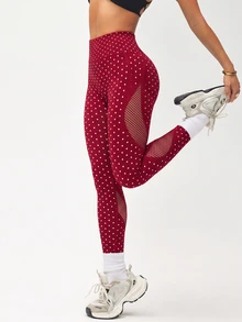 Slayform Slayform Seamless Knit Burgundy Mesh & Polka Dot Design Tight Fit Sports Leggings With Breathable Fabric - Burgundy - View 4