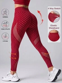 Slayform Slayform Seamless Knit Burgundy Mesh & Polka Dot Design Tight Fit Sports Leggings With Breathable Fabric - Burgundy - View 1