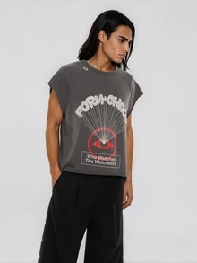 FORM&CHAOS Men's Loose Fit Heavyweight Street Graphic Gray Tank Top, Summer - Grey - View 3