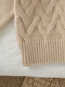 SHEIN 小男孩純色紋理長袖單排扣針織開襟衫 - 駝色 - 查看 8
