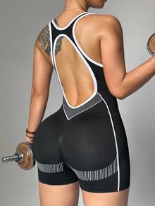 Rhythm Era Combinaison de sport sans coutures et ultra-extensible, dos nu sexy et à la mode - Noir - Voir 6