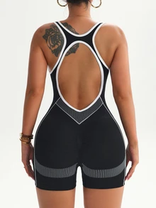 Rhythm Era Combinaison de sport sans coutures et ultra-extensible, dos nu sexy et à la mode - Noir - Voir 5