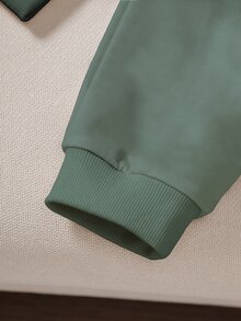 SHEIN 2件組嬰兒男寶上衣，清新仙人掌與太陽印花，圓領長袖，搭配收口長褲，寬鬆版型，活動不受限 - 綠色 - 查看 4