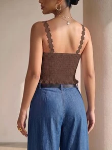 SHEIN Clasi Women's Solid Color Fitted Versatile Daily Casual Romantic Elegant Top Night Out Date Night Coffee Brown Summer - Mocha Brown - View 2