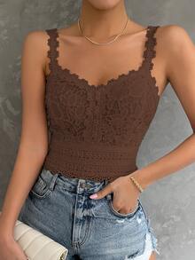 SHEIN Clasi Women's Solid Color Fitted Versatile Daily Casual Romantic Elegant Top Night Out Date Night Coffee Brown Summer - Mocha Brown - View 8