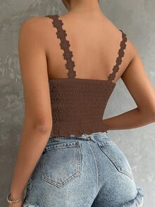 SHEIN Clasi Women's Solid Color Fitted Versatile Daily Casual Romantic Elegant Top Night Out Date Night Coffee Brown Summer - Mocha Brown - View 5