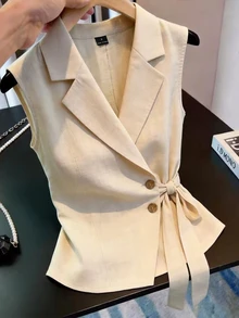 GlowEve Lady's Smooth-Woven Elegant Casual Summer Blouse - Apricot - View 1