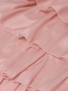 EMERY ROSE One Shoulder Ruffle Tiered Layer Chiffon Mini Dress, Solid Coral Pink Flowy Swing Vacation Party Vacation Vacation Short Dress - Dusty Pink - View 7