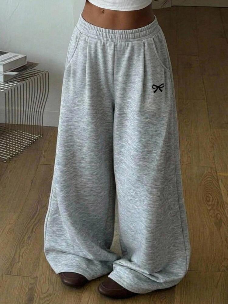 Tween Girl Tween Girls Sweatpants Autumn/Winter Loose Casual Bow Print Joggers, Back To School, Graduation - Grey - View 3