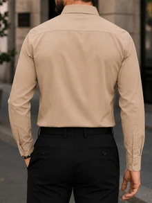 Manfinity Mode Men's Business Casual Design Long Sleeve Shirt - Khaki - View 2
