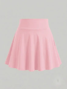 SHEIN Teen Girl Fall Solid Color Casual Versatile Daily Skort, Holiday, Comfortable, Cute - Pink - View 4