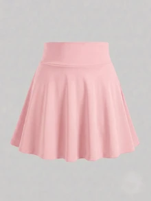 SHEIN Teen Girl Fall Solid Color Casual Versatile Daily Skort, Holiday, Comfortable, Cute - Pink - View 2