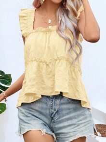 SHEIN VCAY Women's Fashionable Versatile Vacation Ruffle Trim Camisole, Suitable For Dates And Travel,Summer Top - Yellow - View 6
