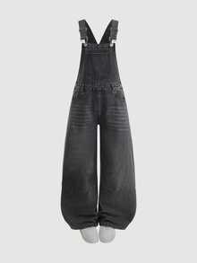 SHEIN Teen Girl Y2k Fashion Grey Loose And Comfortable Drawstring Jeans Black To School - Grey - View 6