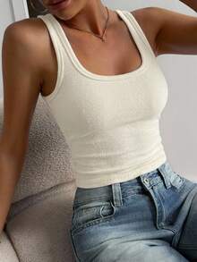 DAZY Women's Solid Color Casual Minimalist Tank Top For Daily Wear, Travel, Vacation And Street Style - White - View 3