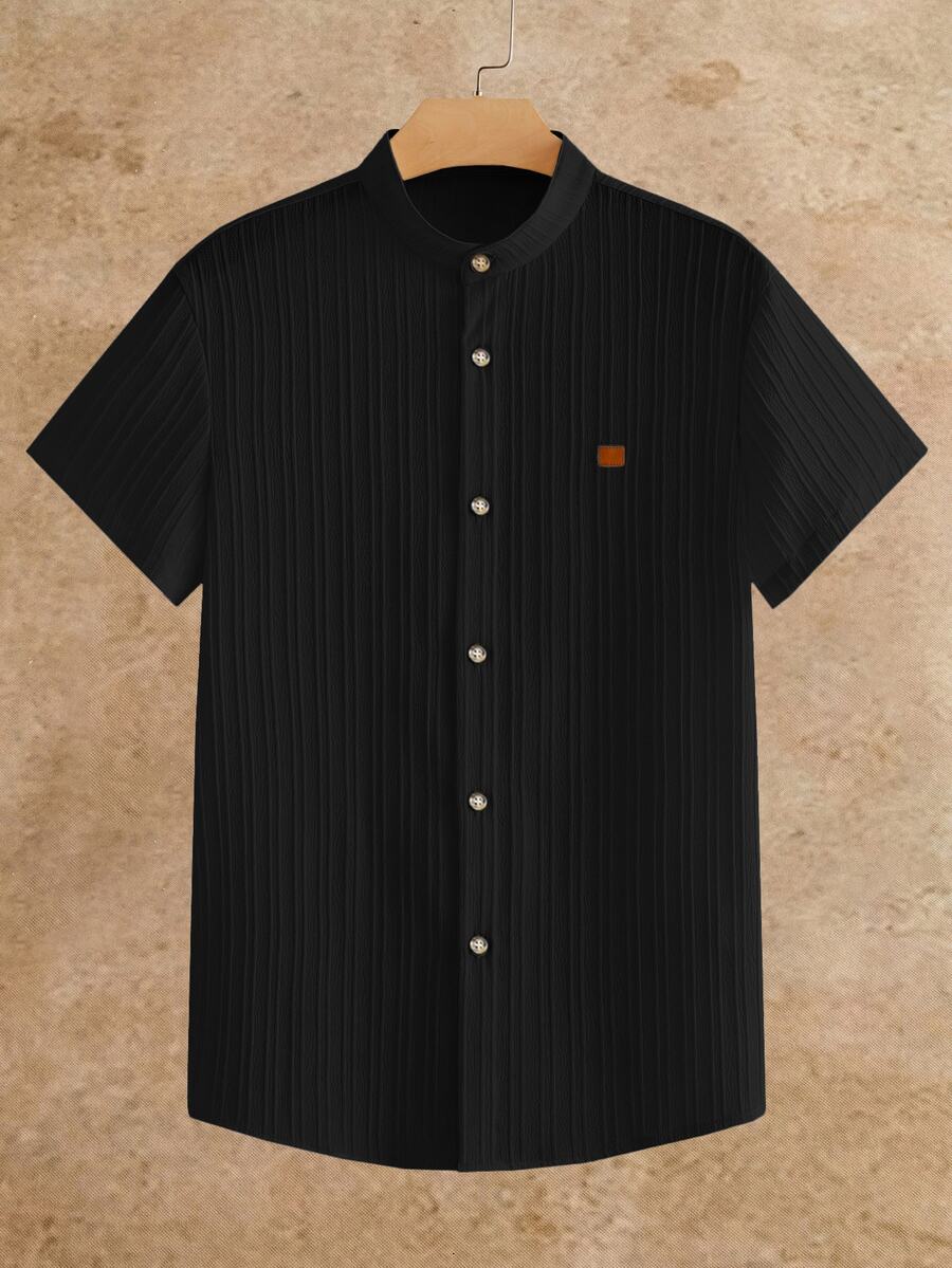 HIMLAND Men's Summer Casual Solid Color Short Sleeve Shirt Halloween Winter Party Autumn - Black - View 1