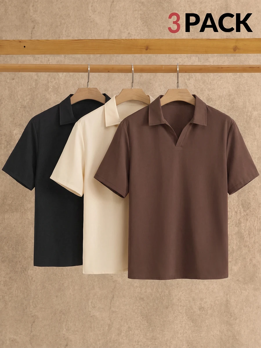 HIMLAND 3件組男士極簡冰絲觸感短袖 Polo 衫,夏季款 - 彩色 - 查看 1