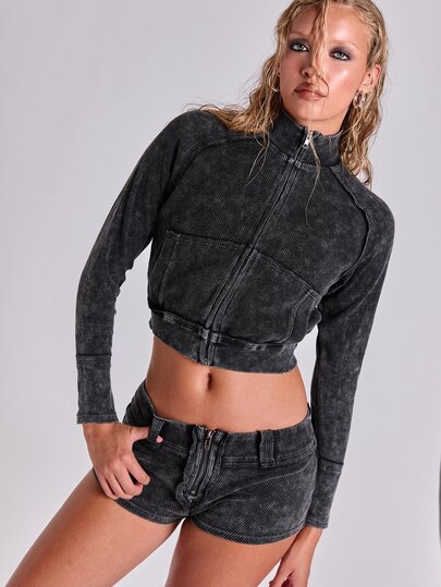 Ensemble 2 pièces femme style punk street décontracté Y2K, délavé, usé et texturé, pour printemps, automne et hiver