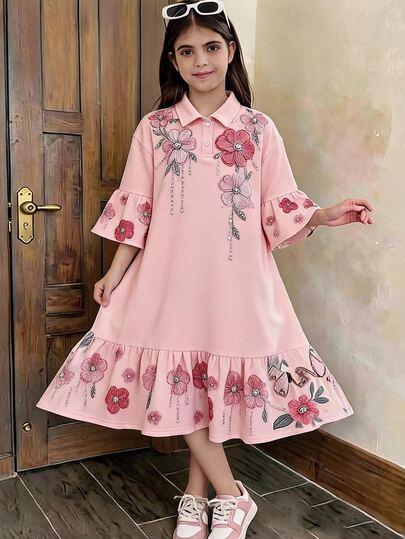 SHEIN Tween Girl Tween Girl Casual Daily Versatile Comfortable Fitted Spaghetti Strap Dress, Casual Elegant Vintage Lace Princess Dress For Formal Occasions, Travel, Vacation, Outings, Suitable For Any Occasion, Sister Outfit, Parent-Child Matching, Cute Girls Outfit, Tween Girl Dress, Girls Dress, Autumn/Winter/All Seasons