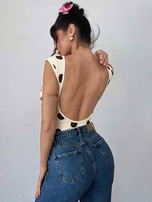 Firerie 女款優雅浪漫時尚通勤性感波點連身衣，適合派對、度假、返校、浪漫約會及婚禮生日穿搭，女款連身衣 - 淡黃色 - 查看 6