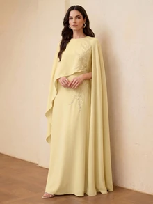 ZEYLAH 女款植物刺繡圓領優雅洋裝 - 黃色 - 查看 5