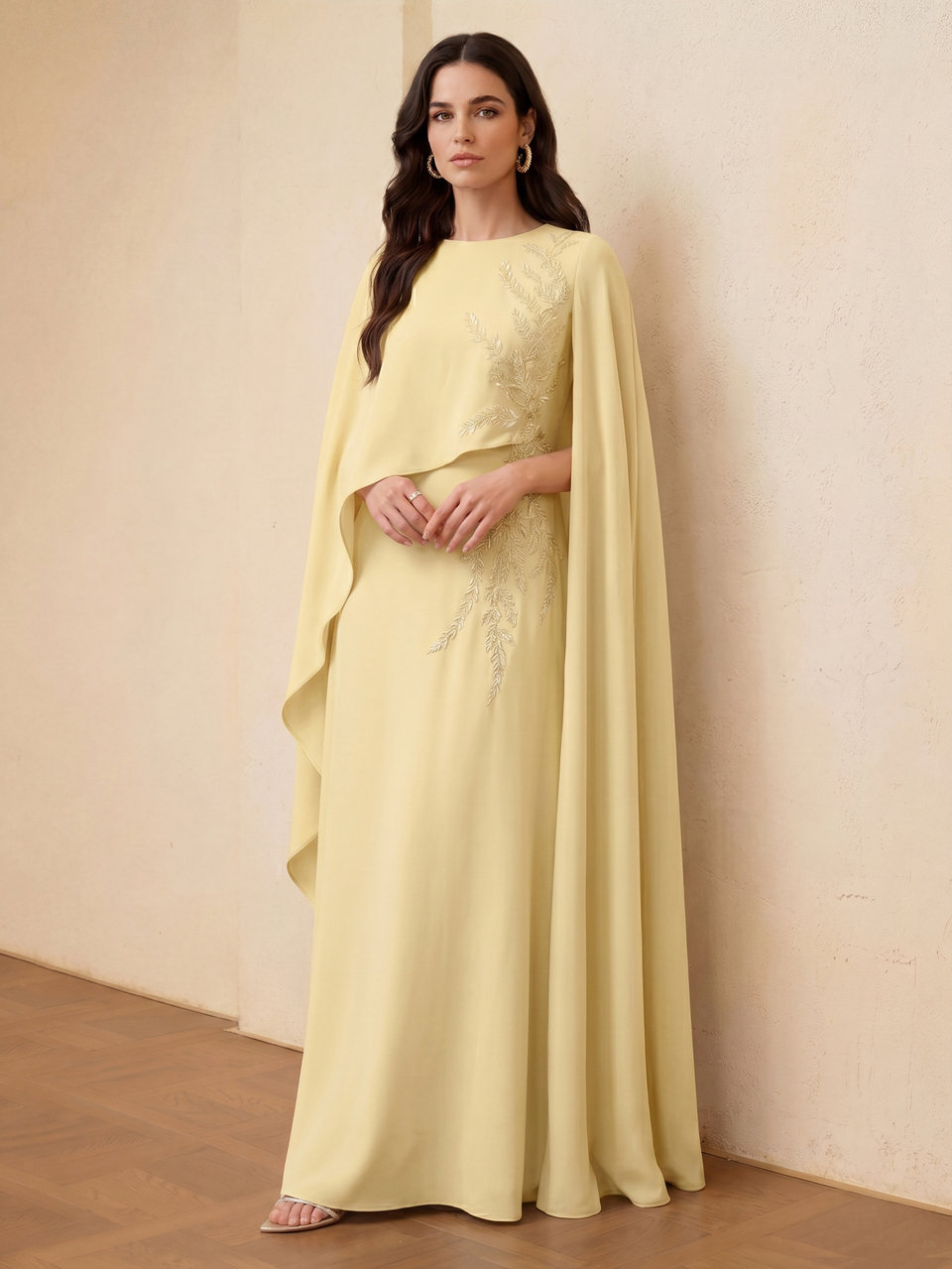 ZEYLAH Women's Plant Embroidery Round Neck Elegant Dress