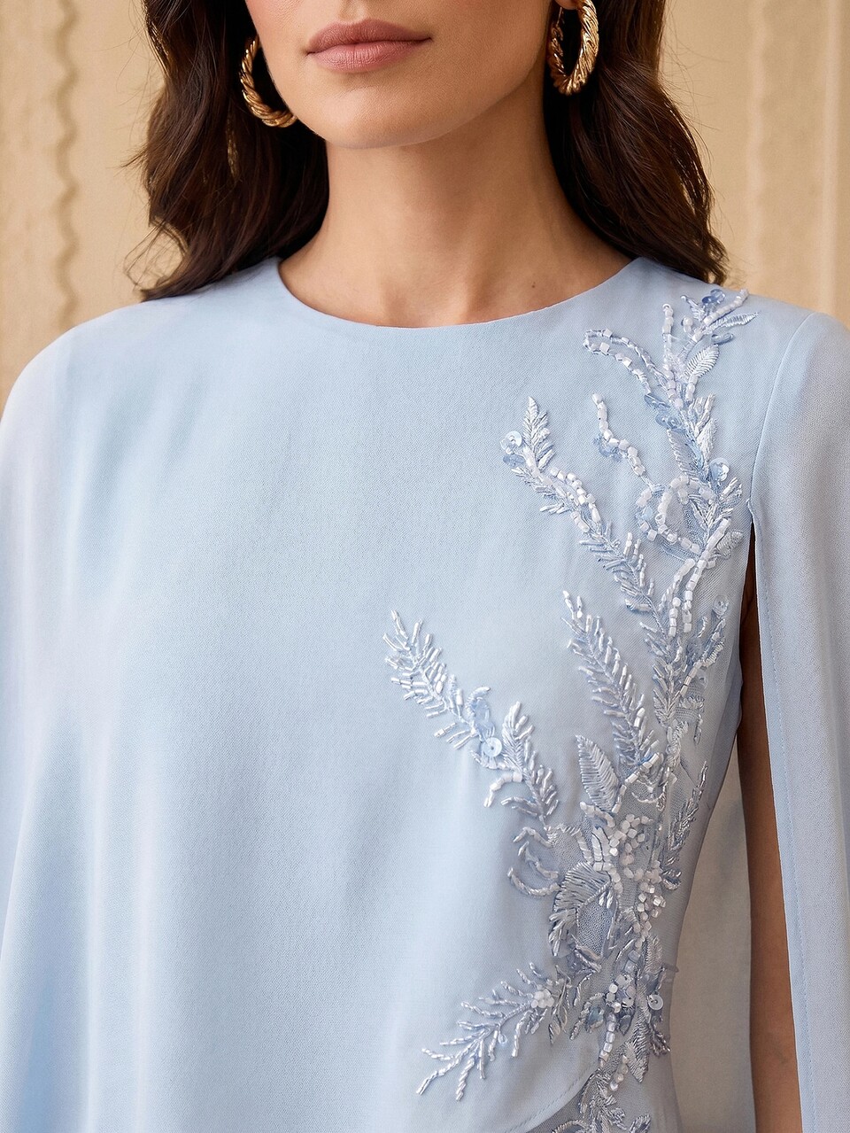 ZEYLAH WOMEN'S CONTRAST LACE BEADED DETAIL CAPE DRESS