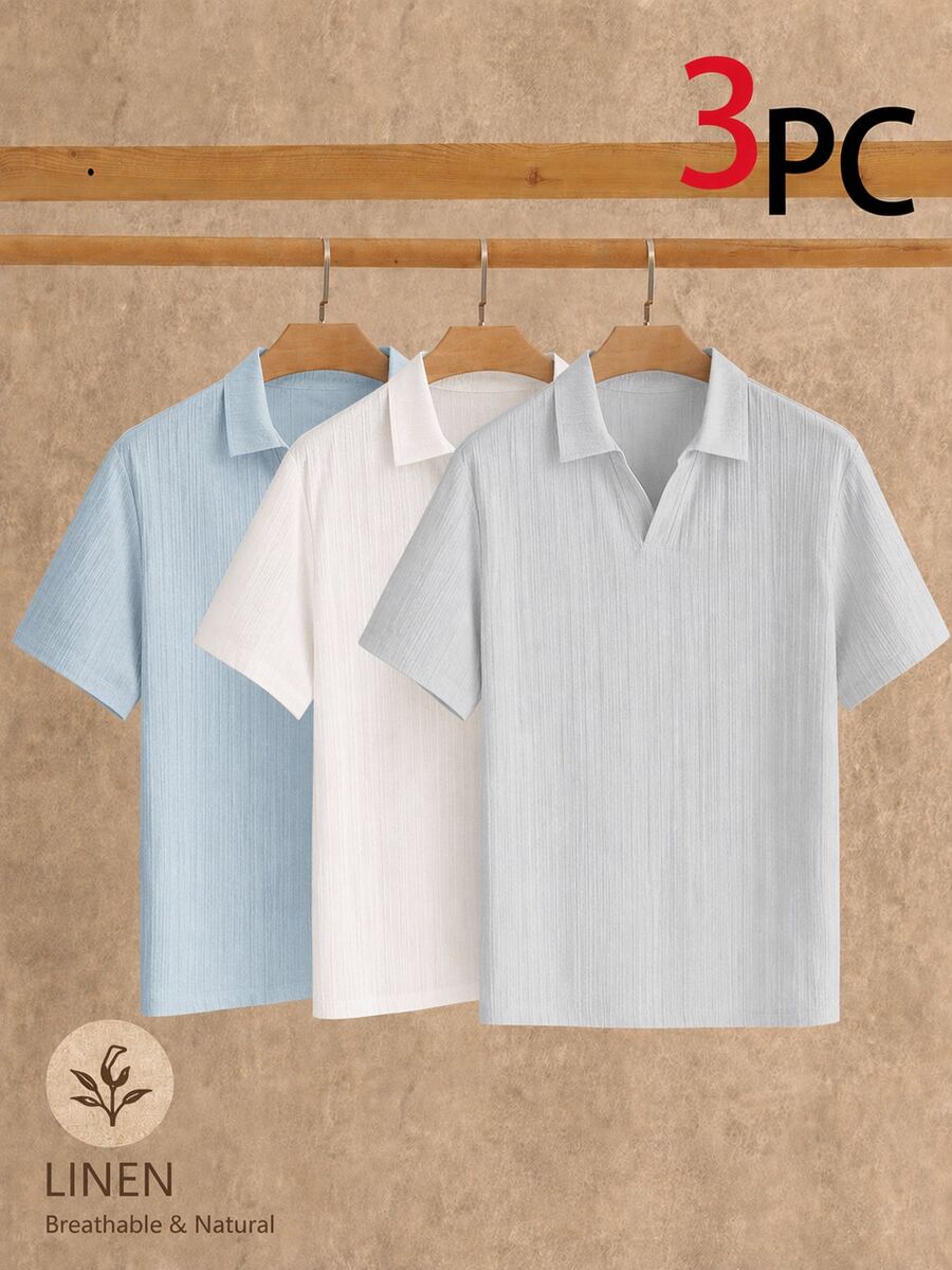 HIMLAND 3件/包 男士極簡冰絲觸感短袖 Polo 衫,夏季 - 彩色 - 查看 1