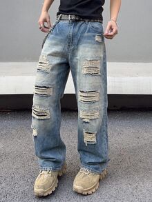 STEELVANCE 男士休閒水洗做舊直筒牛仔褲 - 淺色水洗藍 - 查看 4