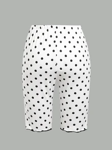 SHEIN Tween女孩波點休閒百搭日常穿著緊身內搭褲 - 白色 - 查看 2