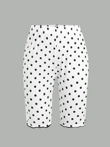 SHEIN Tween女孩波點休閒百搭日常穿著緊身內搭褲 - 白色 - 查看 5