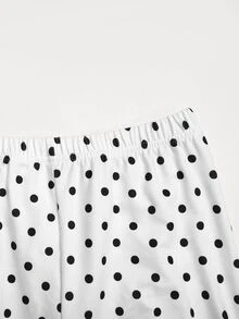 SHEIN Tween女孩波點休閒百搭日常穿著緊身內搭褲 - 白色 - 查看 4