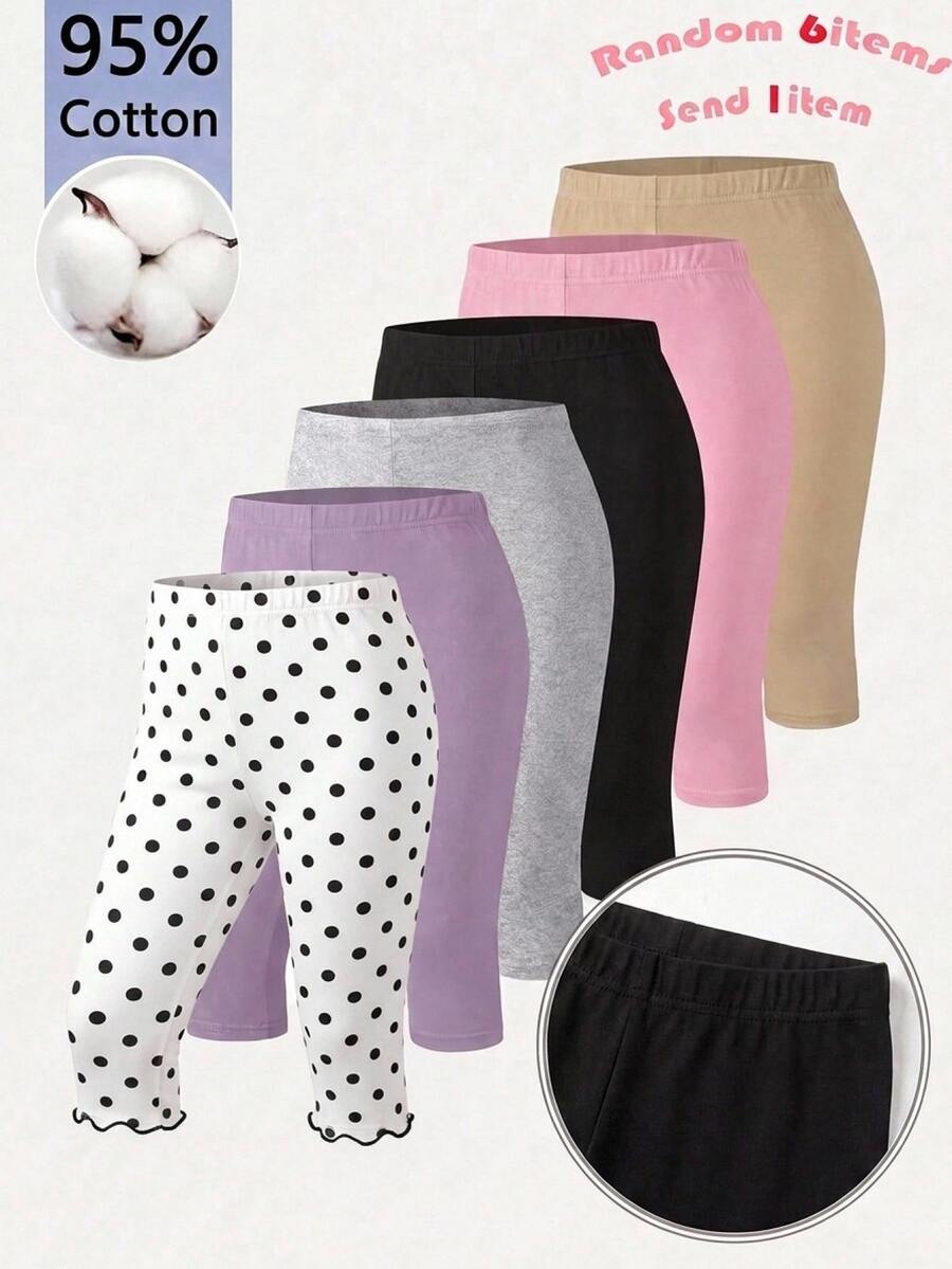 SHEIN Tween女孩波點休閒百搭日常穿著緊身內搭褲 - 白色 - 查看 1