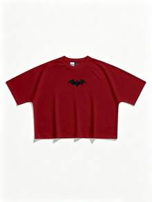 BATMAN X SHEIN STYNVO 男士字母蝙蝠印花休閒百搭日常穿著短袖T恤 - 紅色 - 查看 2