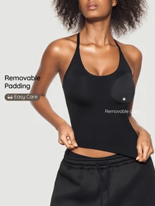 SHAPORA 1pc Women's Casual Minimalist Comfortable Seamless Base Layer Top - Black - View 1