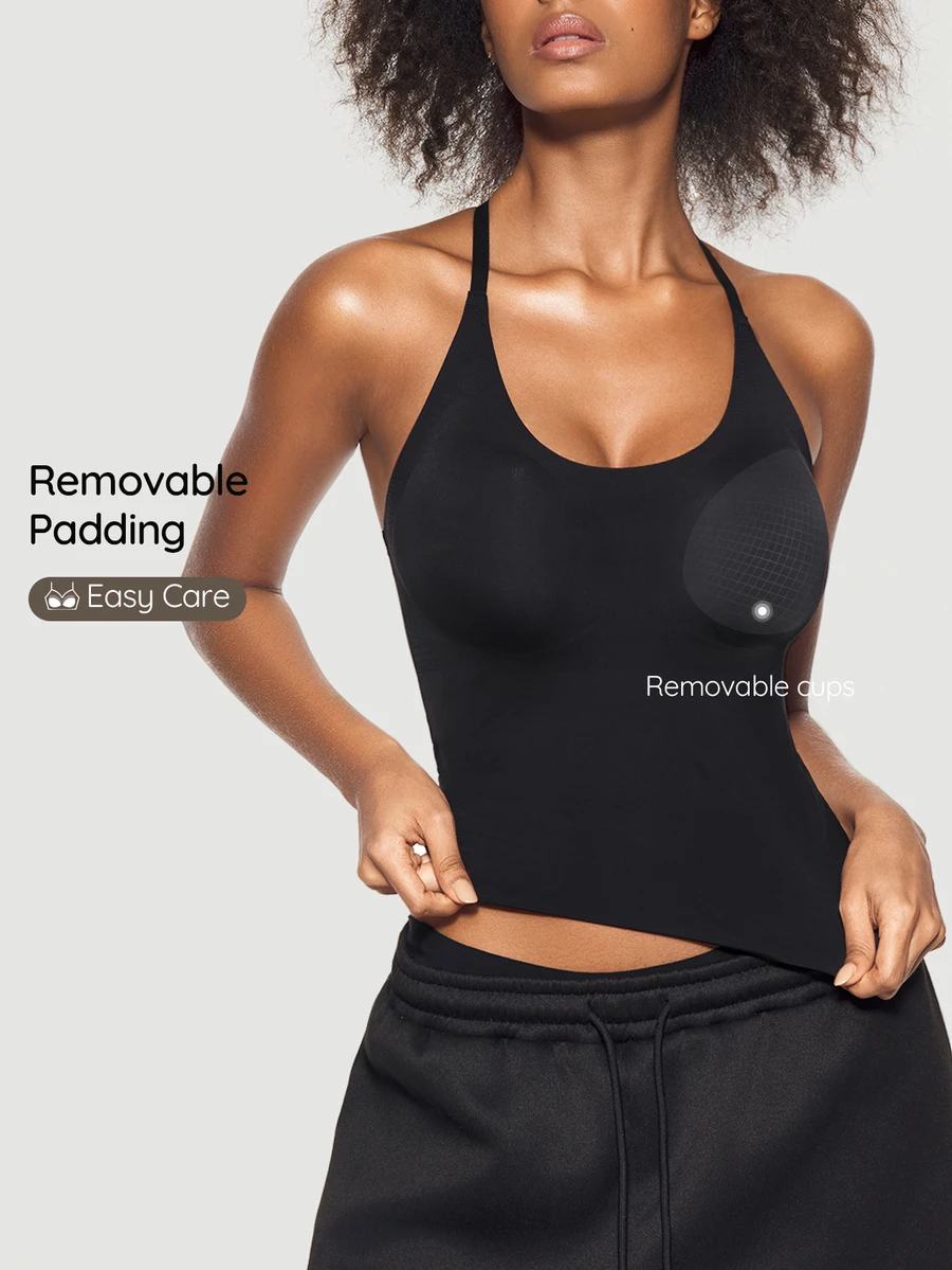 SHAPORA 1pc Women's Casual Minimalist Comfortable Seamless Base Layer Top - Black - View 1