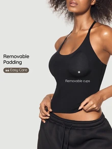 SHAPORA 1pc Women's Casual Minimalist Comfortable Seamless Base Layer Top - Black - View 3