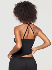 SHAPORA 1pc Women's Casual Minimalist Comfortable Seamless Base Layer Top - Black - View 2