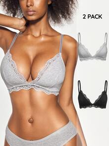 SHAPORA Women's Lace Patchwork Bra Set 2pcs - Multicolor - View 1