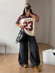 Coolane Women Summer Y2K Streetwear Vintage Breathable Mesh Graphics Number Pattern Football Jersey T-Shirt - Multicolor - View 4