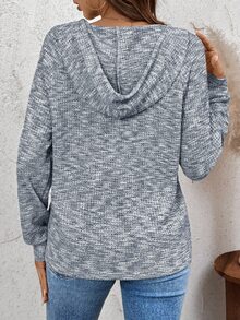 SHEIN LUNE 女式连帽运动衫，采用花卉巴里纱华夫格针织和纽扣前襟设计，适合秋冬四季 - 彩色 - 查看 3