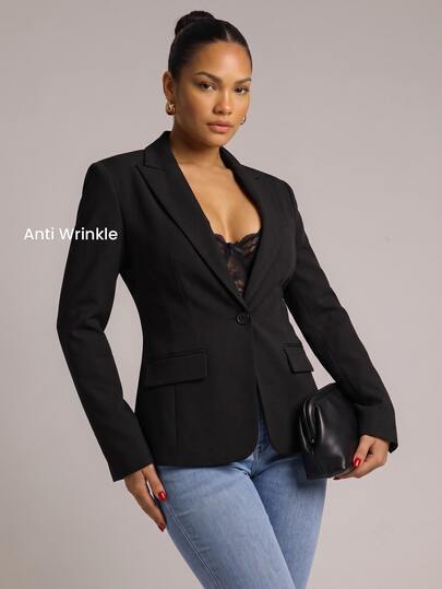 YARNWELL Women's Stretchy Blazer – Comfort Fit Office Business Classy Jacket, Everyday Essential For Work, Casual Teachers' Day Black Summer Teachers' Day