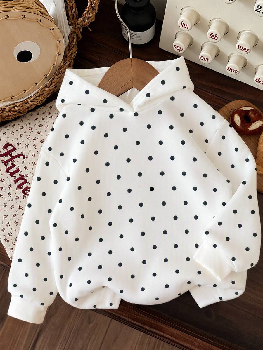 Tween Girl Polka Dot Print Hoodie - Multicolor - View 1