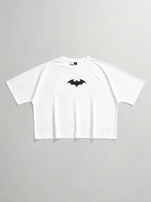 BATMAN X SHEIN STYNVO 男士字母蝙蝠印花休閒百搭日常短袖T恤 - 白色 - 查看 2