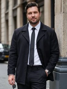 Manfinity Mode Plus Size Men's Solid Color Minimalist Everyday Long Sleeve Overcoat - Black - View 1